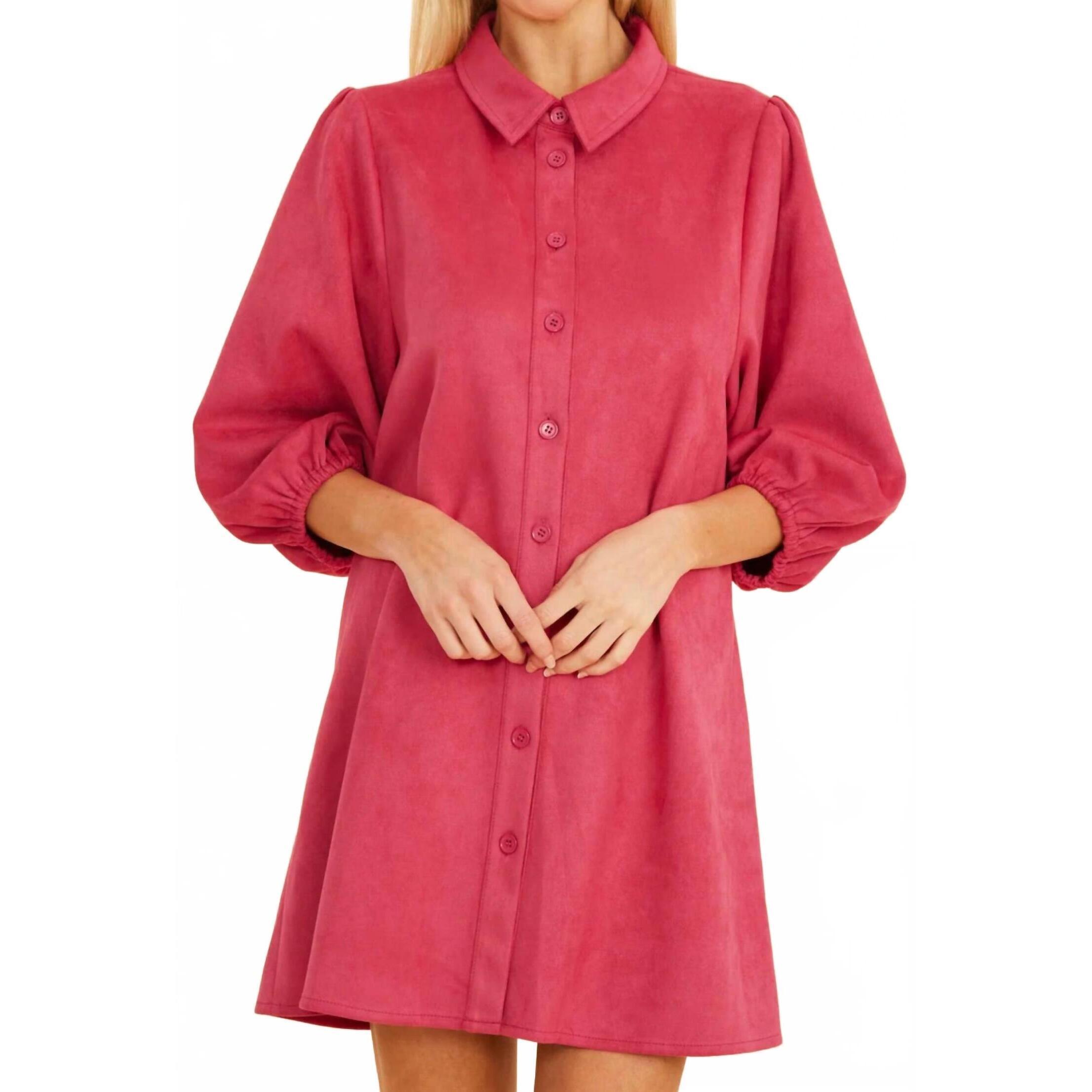 New Dolce Cabo Faux Suede Puff Sleeve Mini Dress In Dark Pink